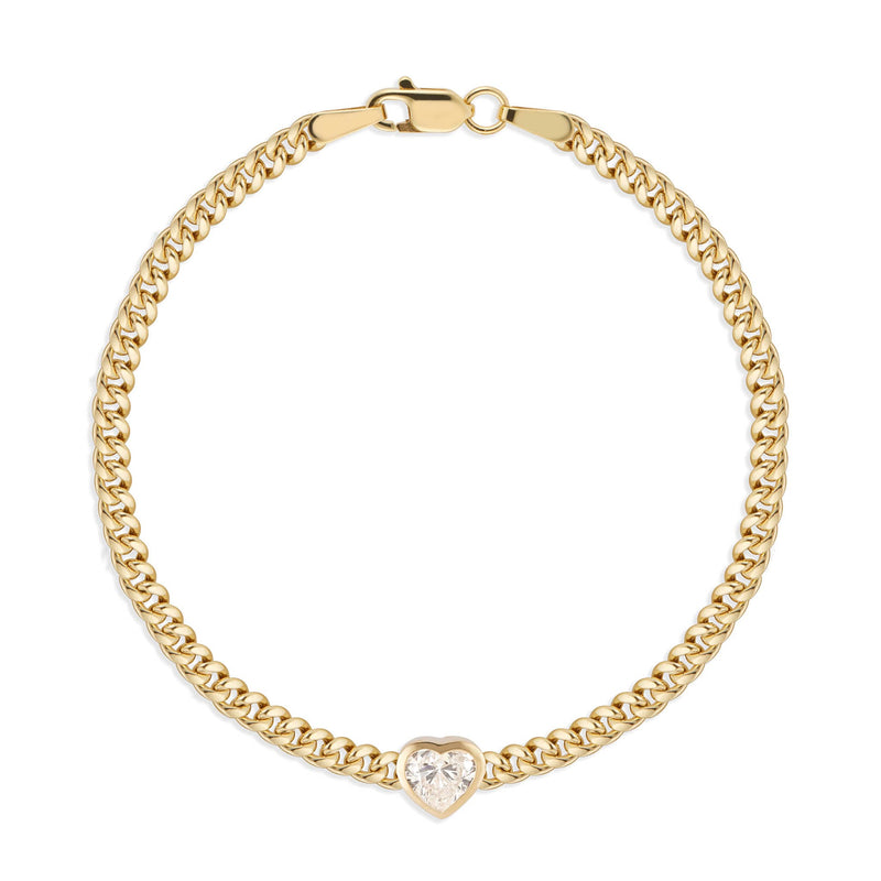 Heart Shape Diamond on Chain Link Bracelet