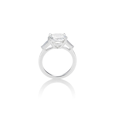Platinum Classic 3 Stone Round + Tapered Baguette Engagement Ring