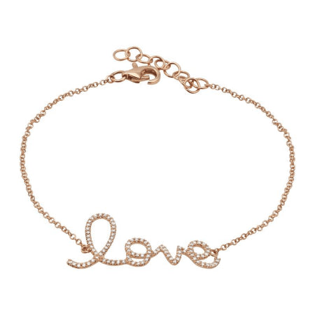 14K Gold Diamond "Love" Script Bracelet, 0.19tcw