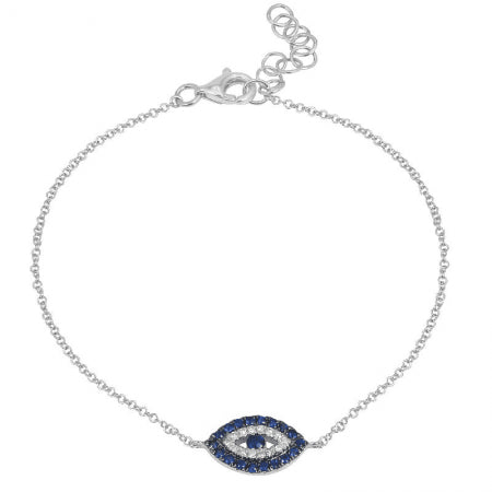 14K Gold Diamond + Sapphire Evil Eye Bracelet, 0.25tcw