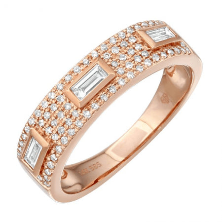 14K Gold Baguette + Round Diamond Ring, 0.40tcw, 5mm Band Width,