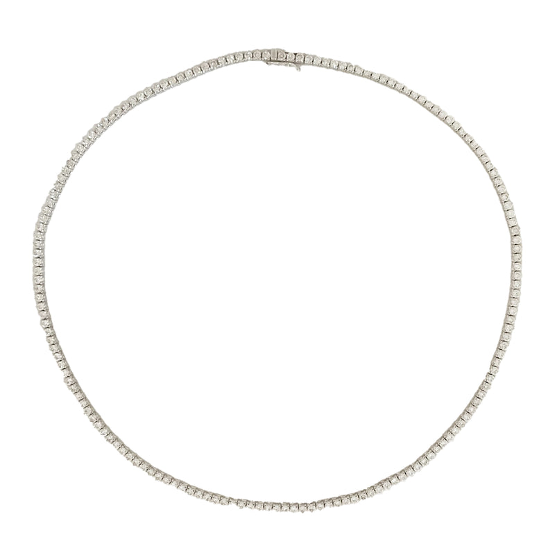 14K White Gold Round Diamond 3 Prong Straight Line Riviera Necklace