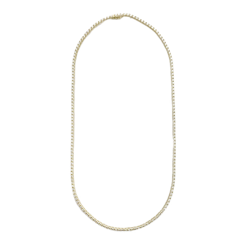 14K Yellow Gold Round Diamond 4 Prong Straight Line Riviera Necklace