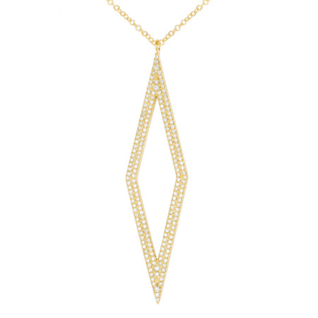 14K Gold Diamond Pyramind Necklace, 0.45tcw, 12*51mm,16 inch, plus 2 Inches Extenders