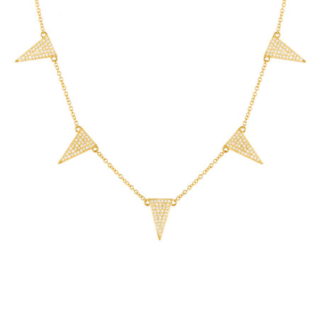 14K Gold Diamond Triangle Necklace, 0.39tcw, 7mm x 12mm, 16 Inches Plus 2 Inches Extenders