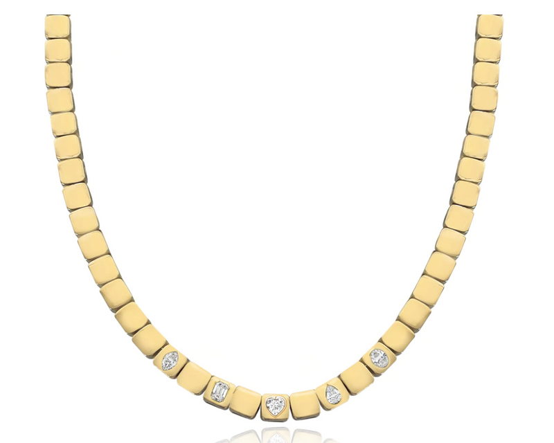 Large 5 Solitaire Diamond Gold Square Necklace
