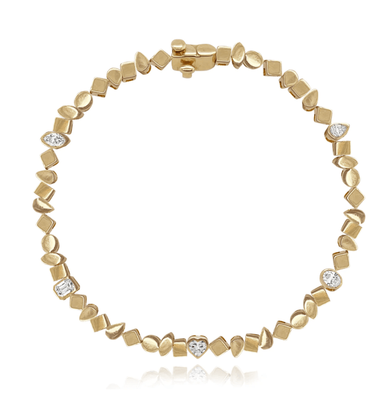 Multi Shape 5 Diamond Golden Bracelet