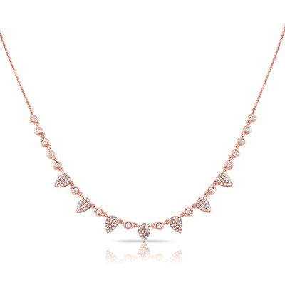 14K Rose Gold Necklace with Dangling Round Diamonds + Pave