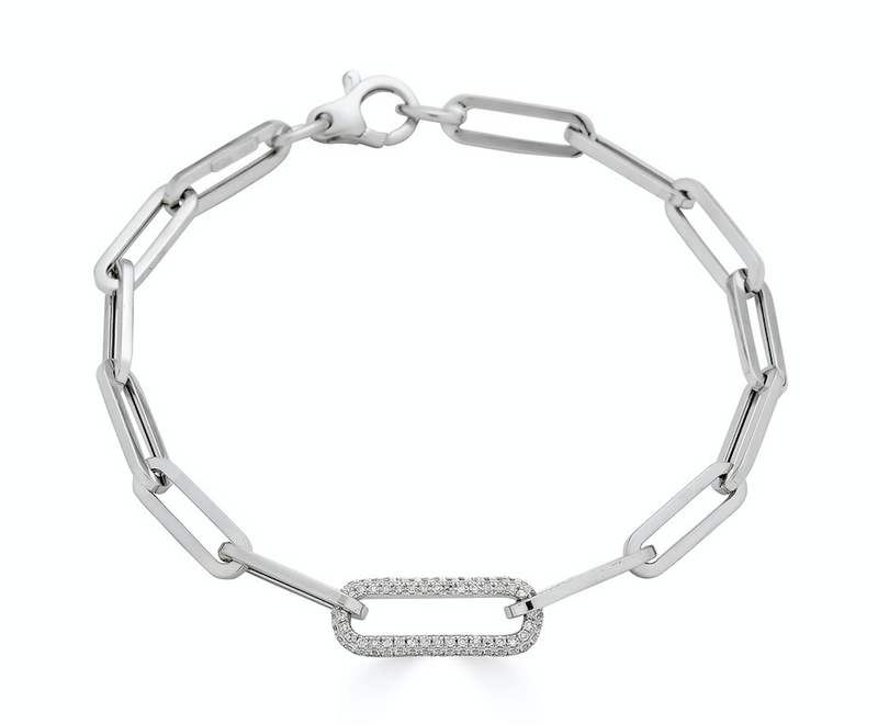 14K White Gold Chain Link Diamond Bracelet