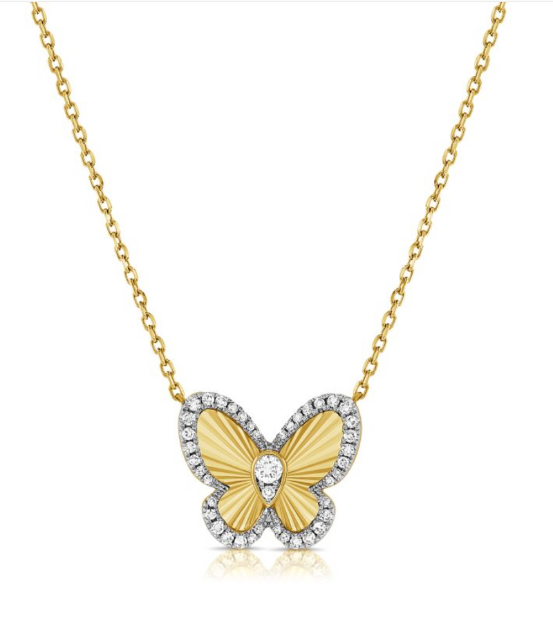 Fluted Butterfly Micro Pave Pendant