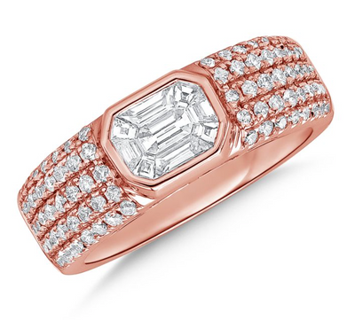 Illusion Baguette Bezel Set Ring with Pave Diamonds