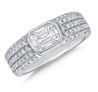 Illusion Baguette Bezel Set Ring with Pave Diamonds