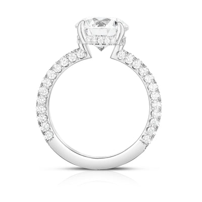 Round Diamond Custom Ring with 3 Sided MicroPave Band + Hidden Halo