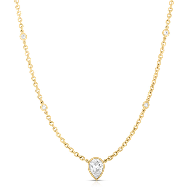 Pear Diamond Pendant Bezel Set with Diamonds by the Yard on the Chain