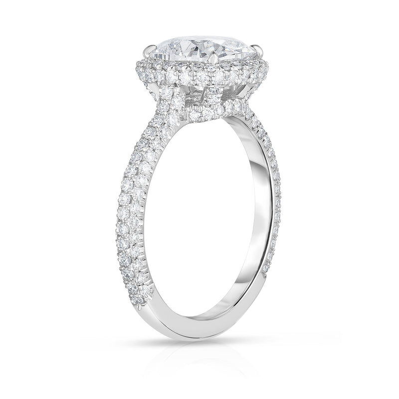 Cushion Custom Ring with Halo + 3 Sided MicroPave + Diamond "V"