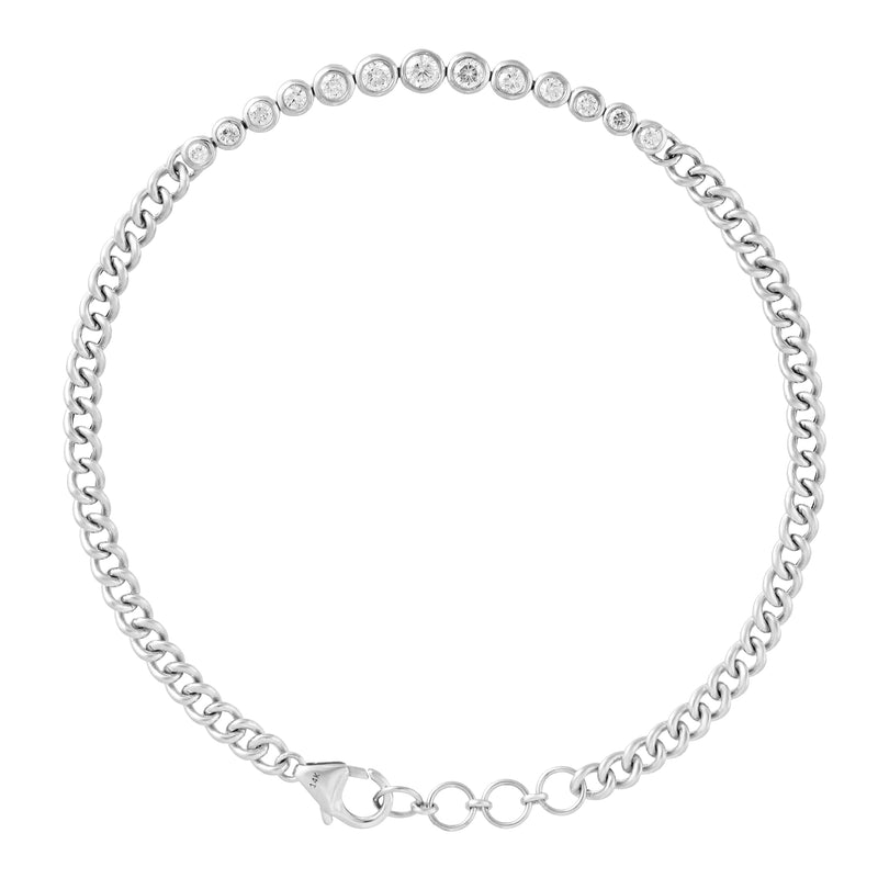 Curb Chain Diamond Bracelet, Graduated Diamonds Bezel Set