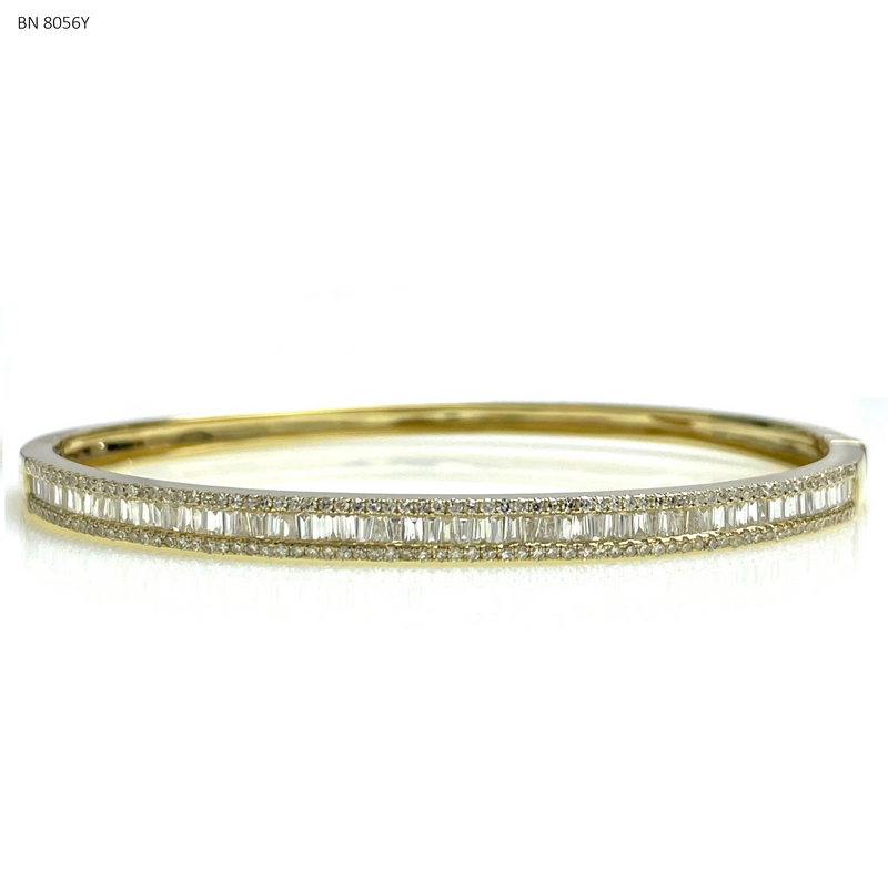 Baguette + Round Diamond Border Bangle