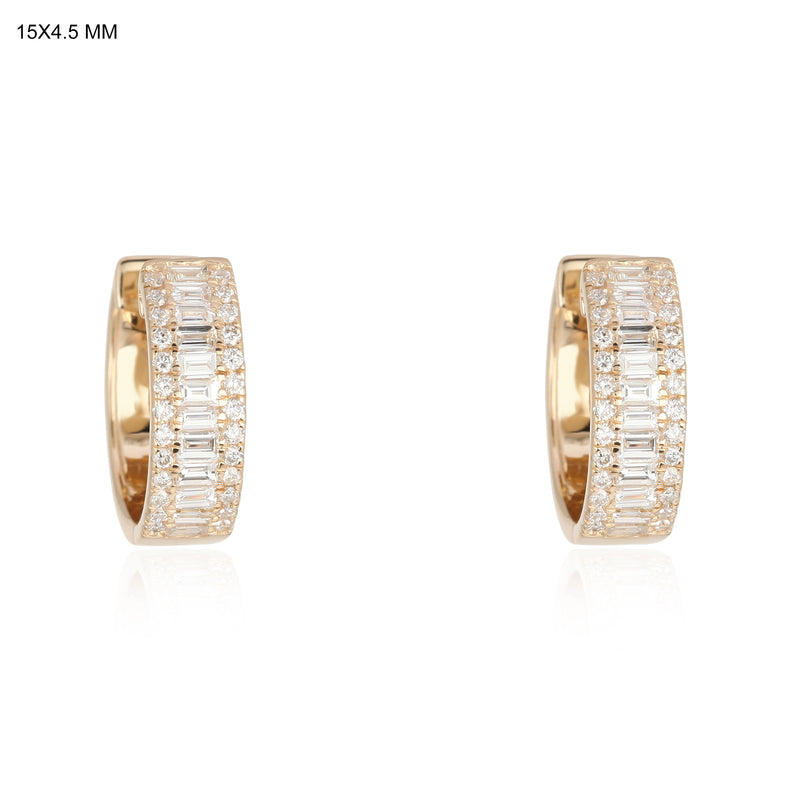 Baguette Huggie Earrings with Round Diamond Pave Outlines