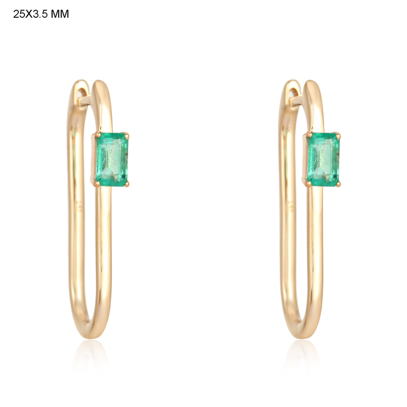 Green Emerald Elongated Tube Earrings