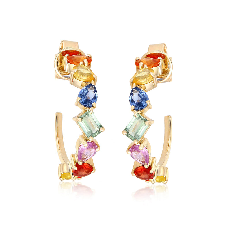 Mix Shape Rainbow Colored Sapphire Earrings