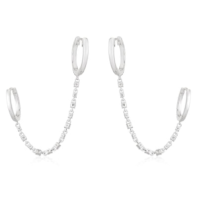 Pave + Diamond Link Hoop Earring