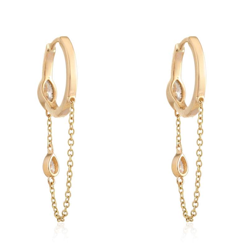 Marquise + Pear Shape Diamond Chain Drop Link Earring with Pave