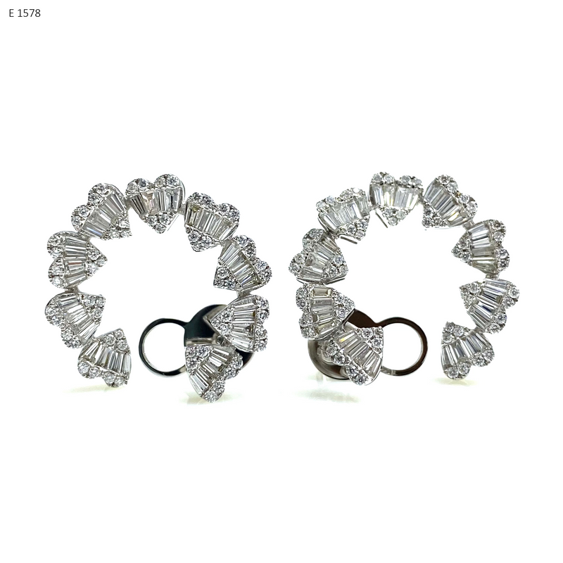 Diamond Illusion Circular Ear Heart Crawlers with Round + Baguette Shape Diamonds