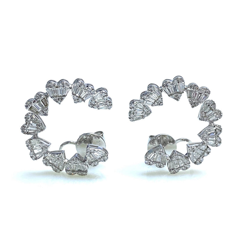Diamond Illusion Circular Ear Heart Crawlers with Round + Baguette Shape Diamonds