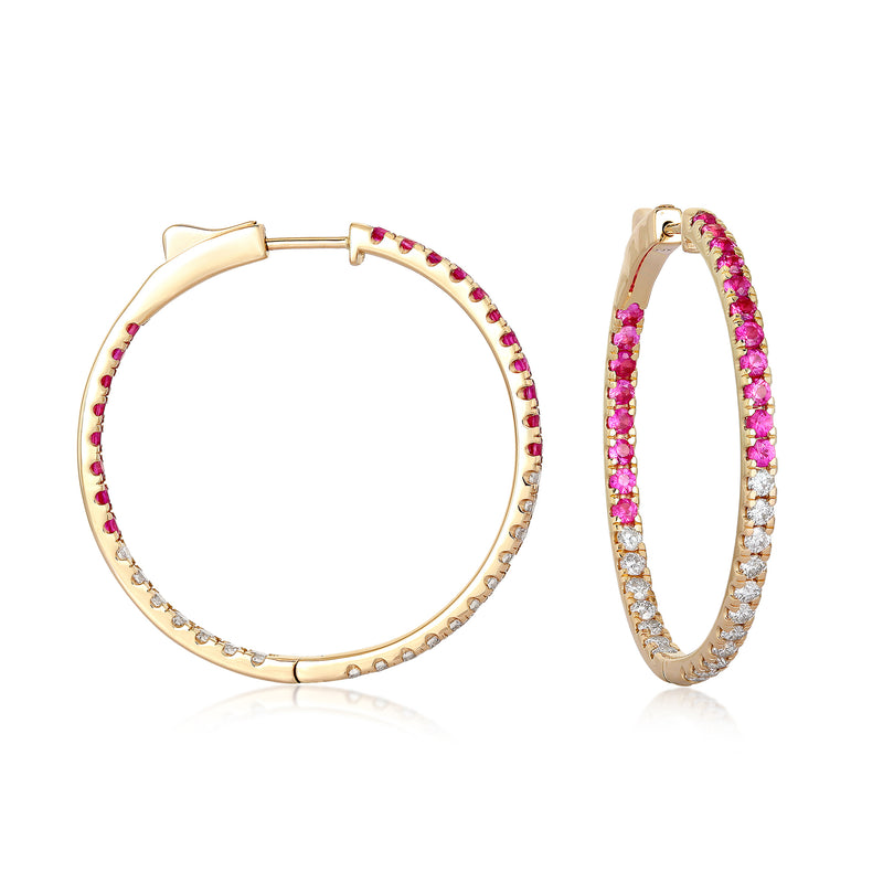 Inside Out Diamond + Pink Sapphire Hoops