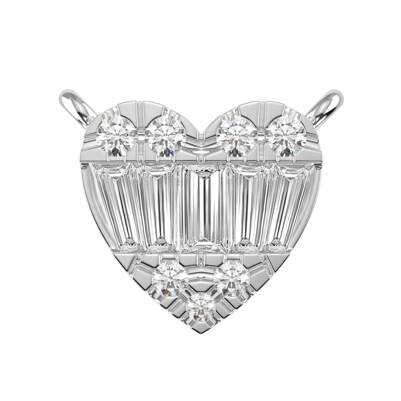 Diamond Heart Shape Pendant with Round + Baguette Diamonds