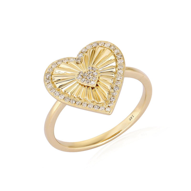 Fluted Pave Heart Ring