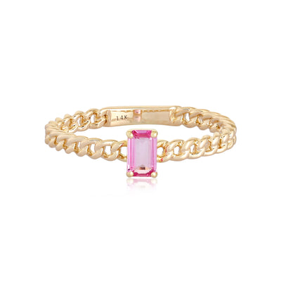 Pink Sapphire Emerald Chain Link Ring
