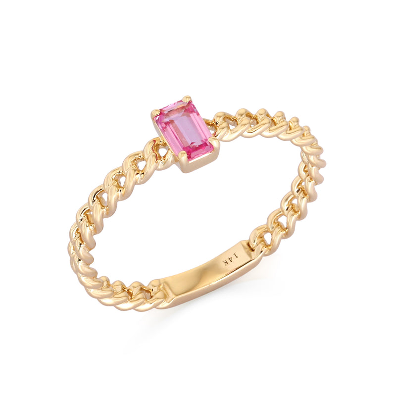 Pink Sapphire Emerald Chain Link Ring