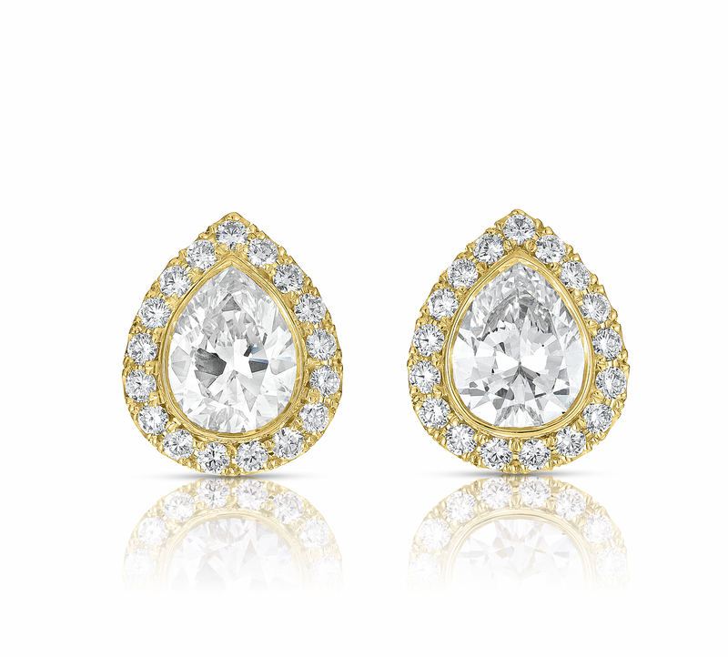 Pear Diamond Studs Bezel Set with a Halo