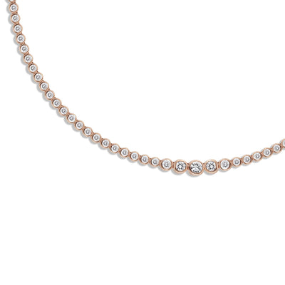 14K Rose Gold Bezel  Graduated Tennis Necklace on PaperClip Chain, ~3.00tcw