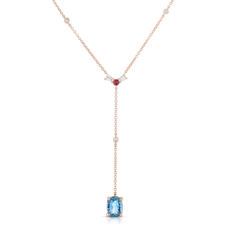 Custom Lariat Necklace with any Gemstones + Diamonds with Diamonds by the Yard Chain