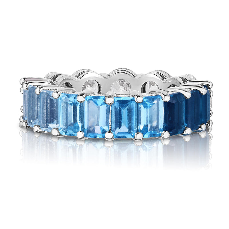 Platinum Half & Half Round Diamond + Blue Ombre Emerald U Turnity Ring