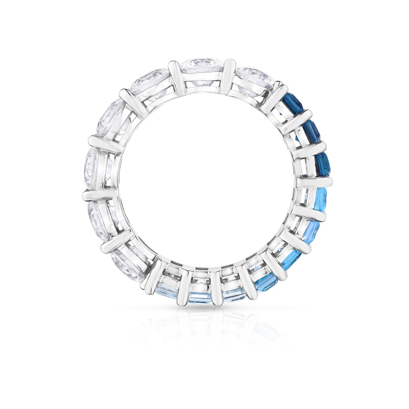 Platinum Half & Half Round Diamond + Blue Ombre Emerald U Turnity Ring
