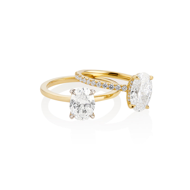 18K Yellow Gold Custom Engagement Ring with Oval Diamond, Hidden Halo, Diamonds on the Band, MicroPave Set