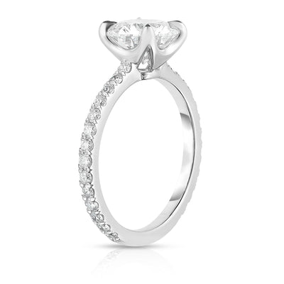 Platinum Custom Round Diamond Ring with Diamonds on the Band + Open Head