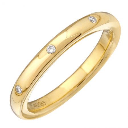 14K Gold Ring with Burnish Set Diamonds, 0.07tcw