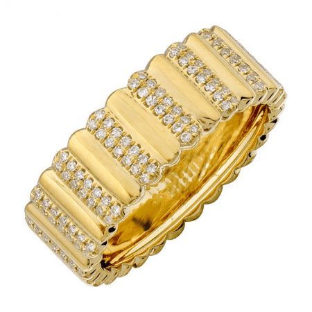 14K Gold Fluted Ring + Diamonds, 0.50tcw, 7mm Width