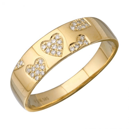 14K Gold Diamond Heart Ring, 5.3mm Band Width, 0.07tcw