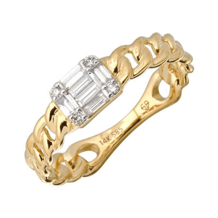14K Gold Baguette + Round Illusion Ring, 0.20tcw, 5mm Band Width
