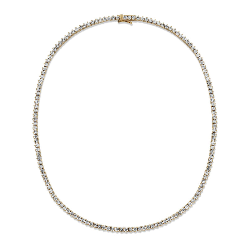 14K Yellow Gold Round Diamond 3 Prong Straight Line Riviera Necklace