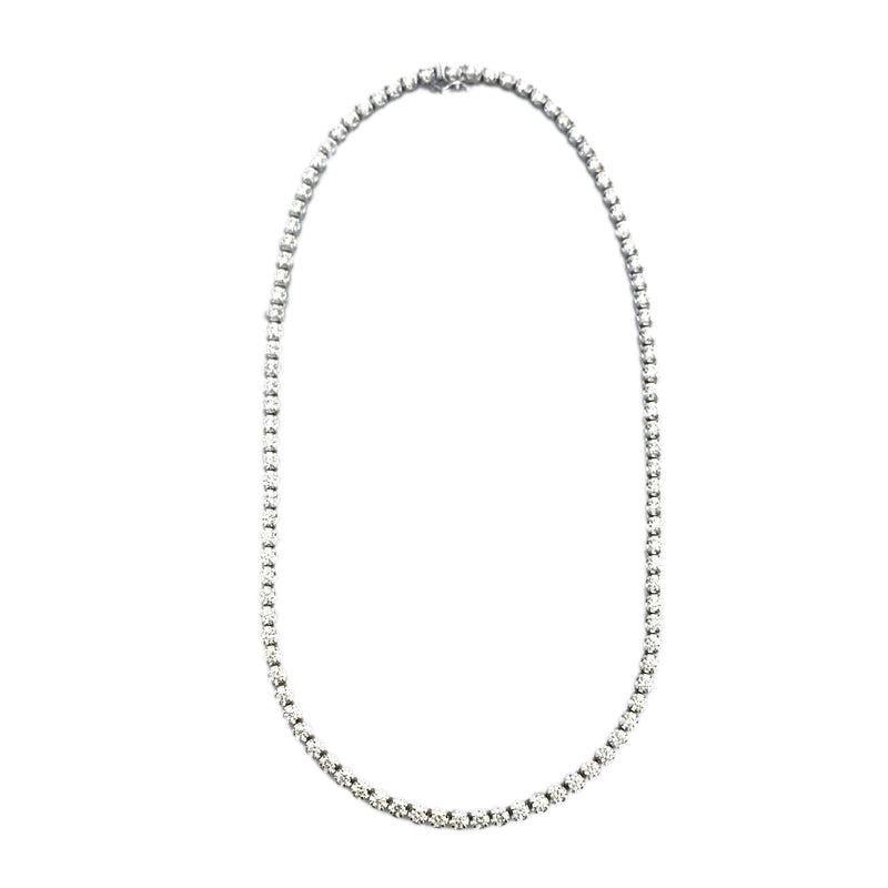 14K White Gold Round Diamond Crown Set Straight Line Riviera Necklace