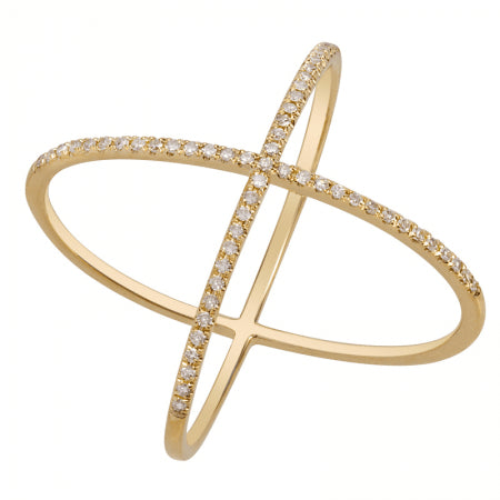 14K Gold Criss Cross MicroPave Ring, 0.17tcw