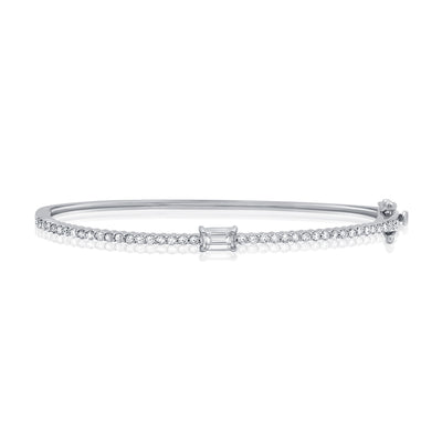 14K White Gold Tennis Bangle with Emerald