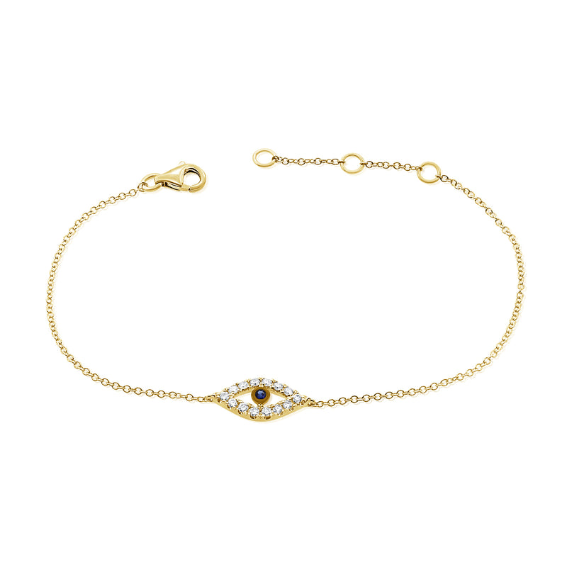 14K White Gold Chain Evil Eye Diamond + Sapphire Bracelet
