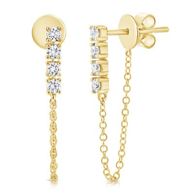 14K Yellow Gold Chain Link Diamond Drop Earrings